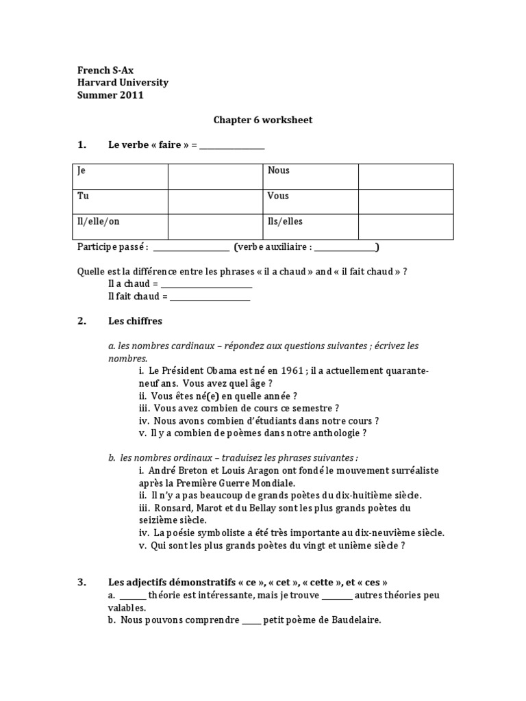 French Worksheet | PDF | Sonnets | Poésie