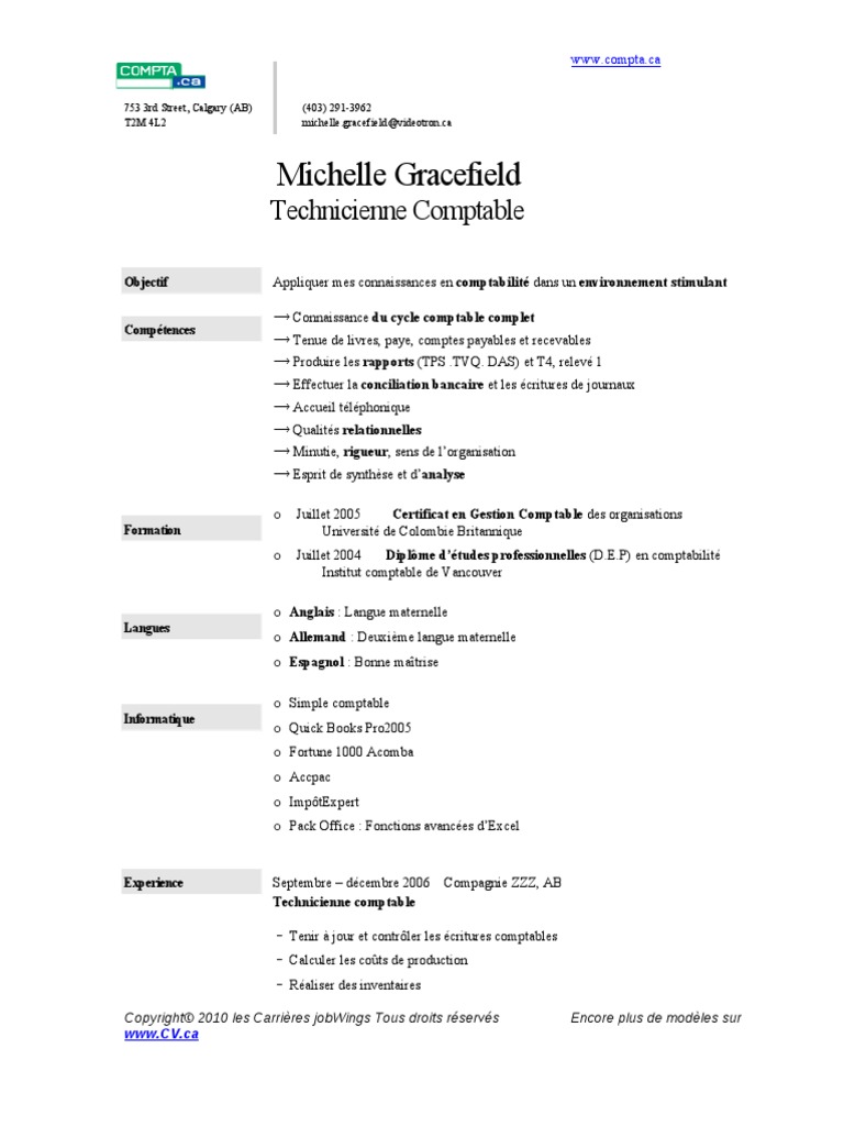 Cv Technicienne Comptable Pdf