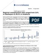El Desempleo en Las Regiones EU28 en 2013. Eurostat. 15 de Abril 2014