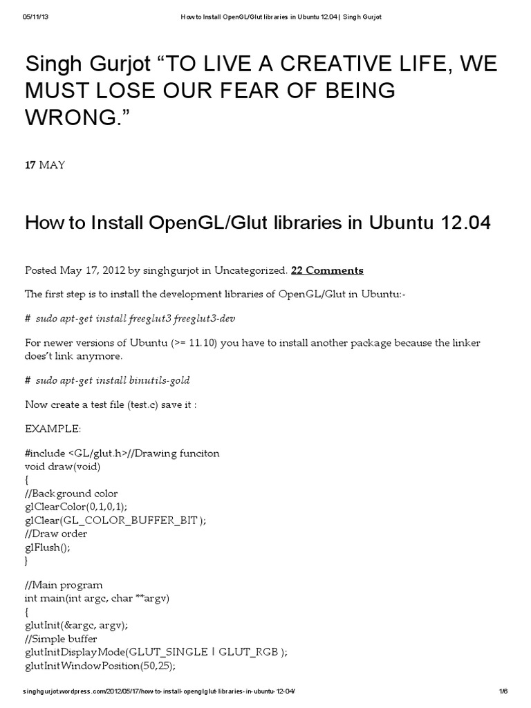 Install gl glut h ubuntu