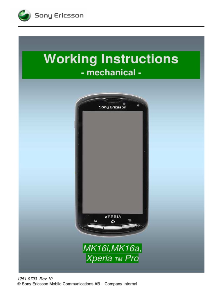 Sonyericsson Xperia Pro Mk16i Working Instructions | Electrical Connector |  Ericsson