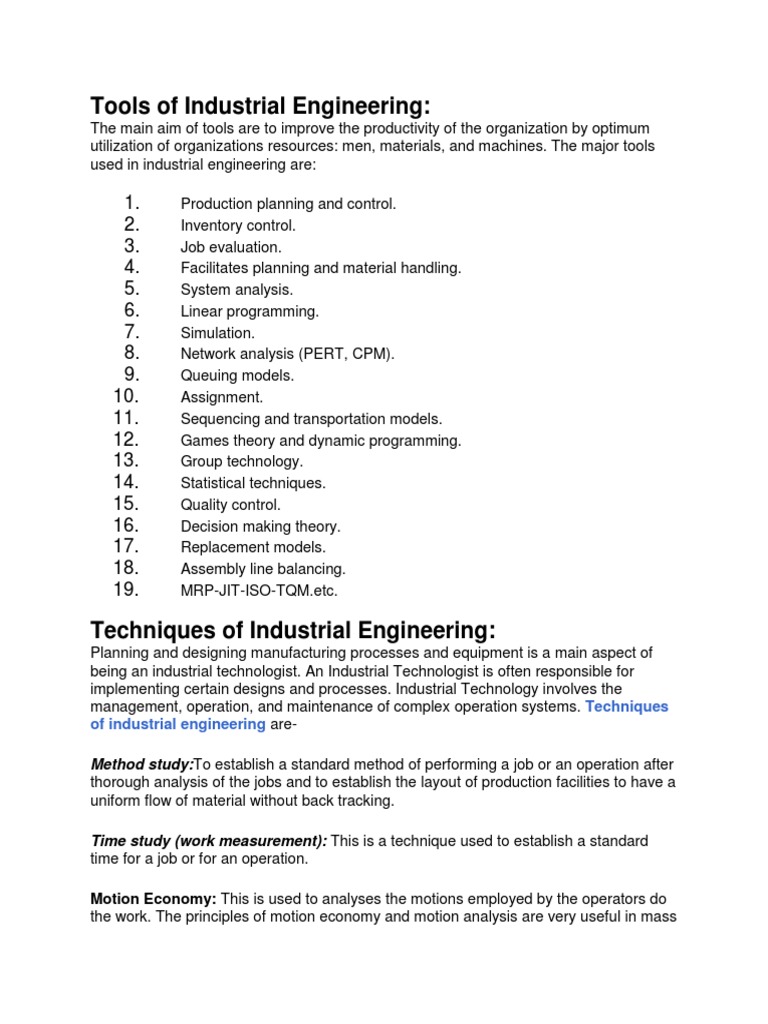 Essential Tools of Industrial Engineering | PDF | Industrial ...