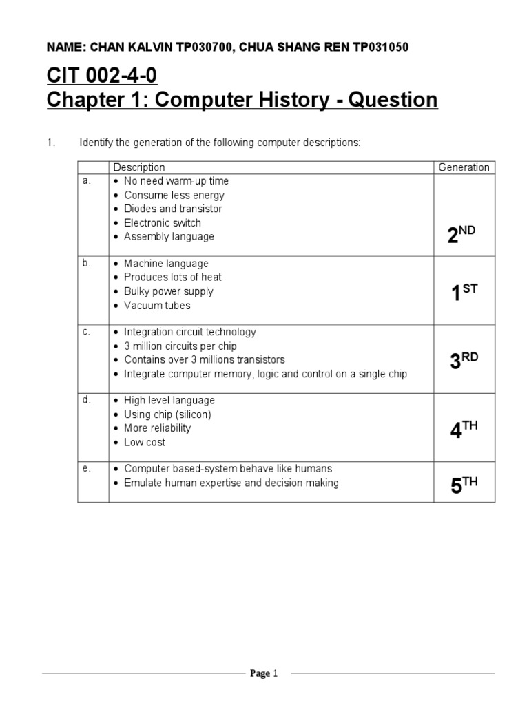 Solution Computer History Tutorial C1 | PDF | Integrated Circuit ...
