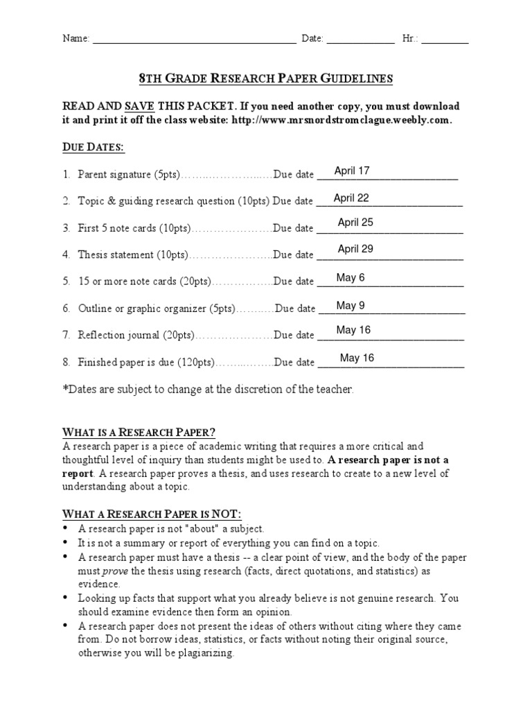 8th Grade Research Paper Guidelines | Plagiarism | Thesis