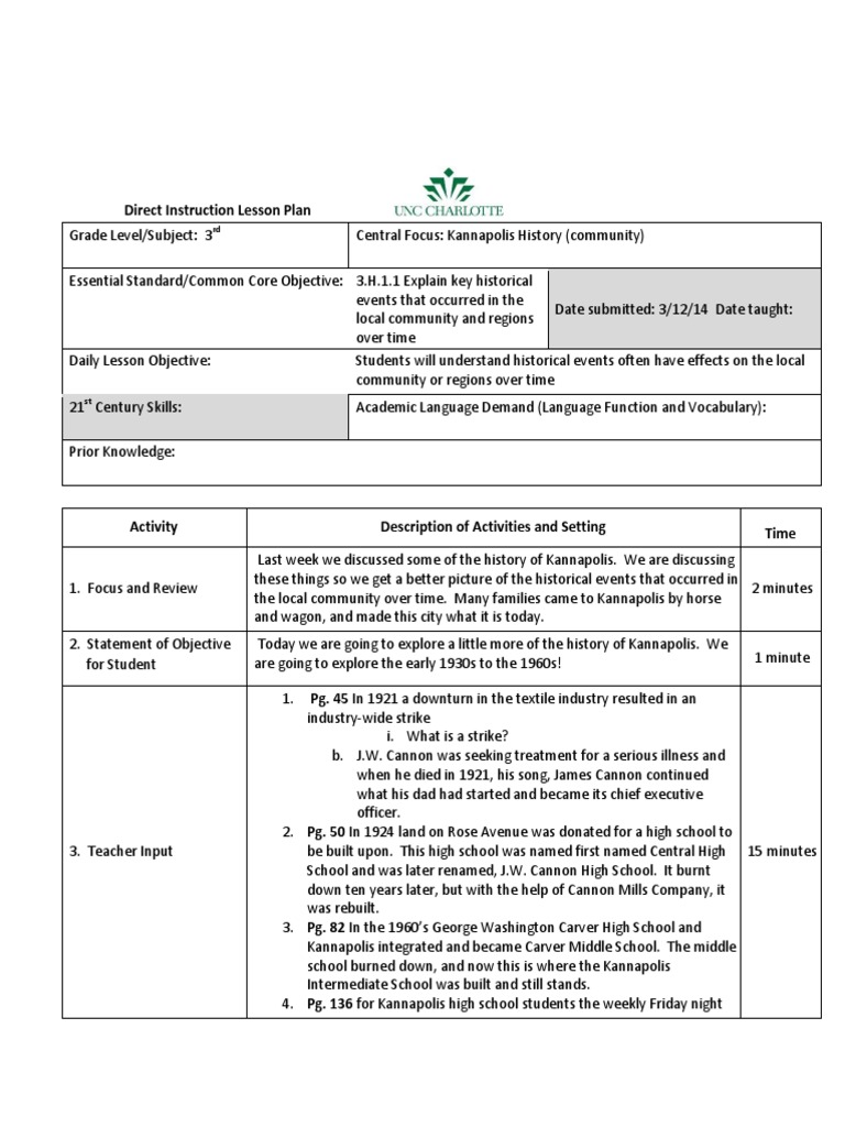 direct instruction lesson plan social studies Middle Schools Lesson