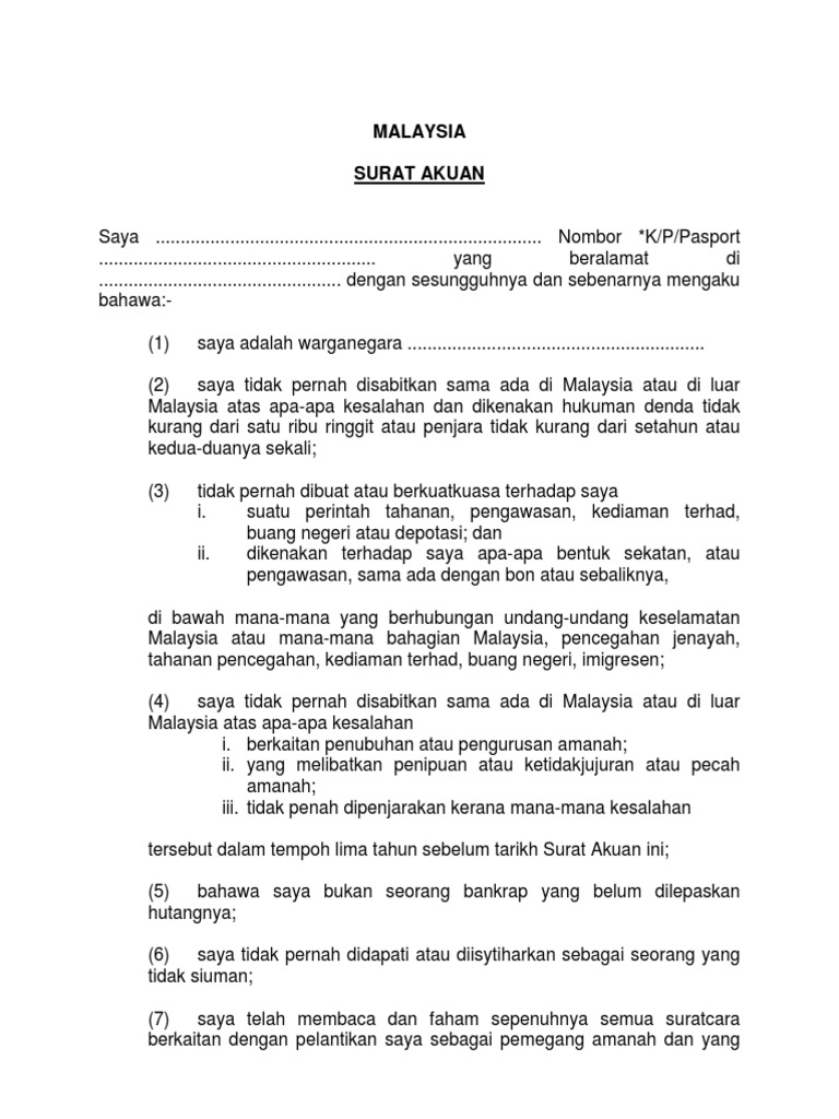 Contoh Surat Akuan Bersumpah  PDF