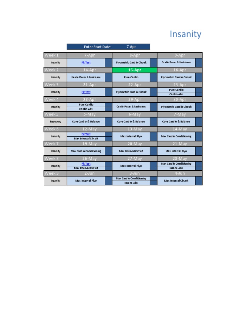 Insanity - Dig Deeper!: Week 1 8-Apr 7-Apr 9-Apr | PDF