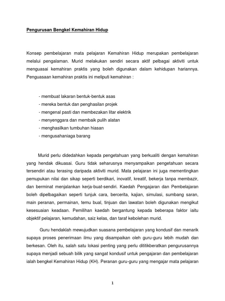 Karangan Bengkel Kemahiran Hidup Pdf