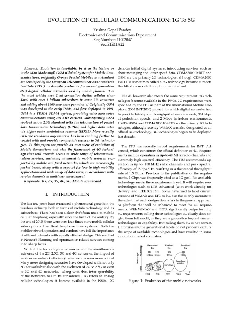 Evolution of Communication 1g To 5g | PDF | 3 G | 4 G