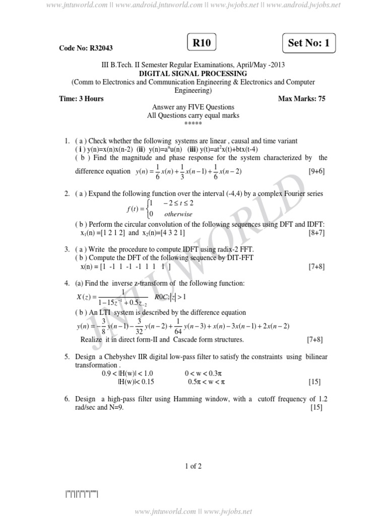 Digital Signal Processing Exam Paper | PDF | Digital Signal Processing ...