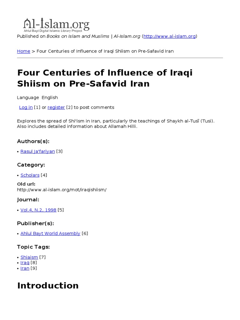 Four Centuries of Influence of Iraqi Shiism On PreSafavid Iran PDF