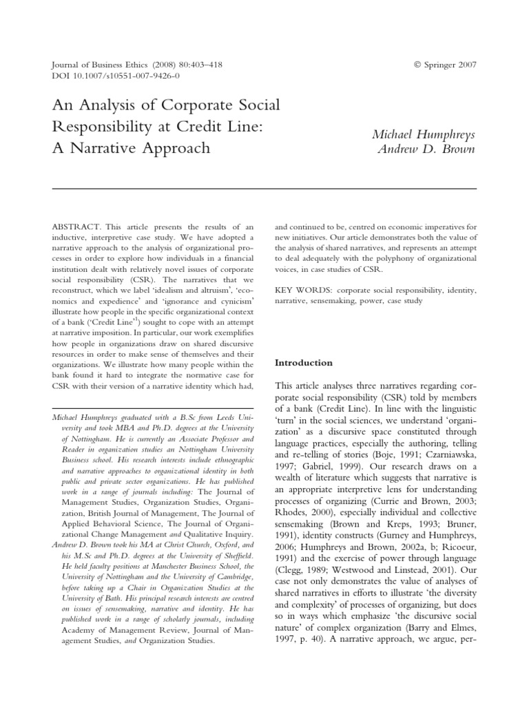 Analysis of CSR | PDF | Corporate Social Responsibility | Narrative