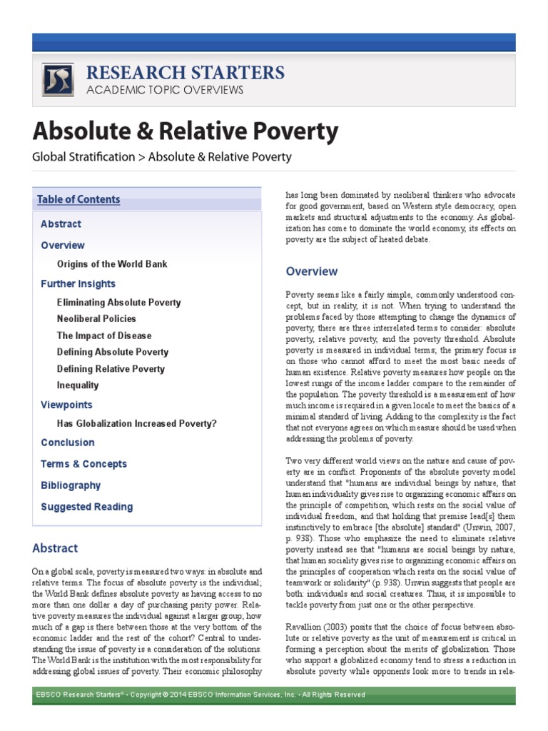 Absolute & Relative Poverty PDF Poverty Threshold Poverty