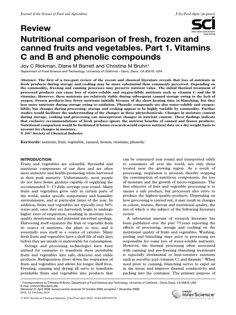 Journal of The Science of Food and Agriculture | PDF | Vegetables | Cooking