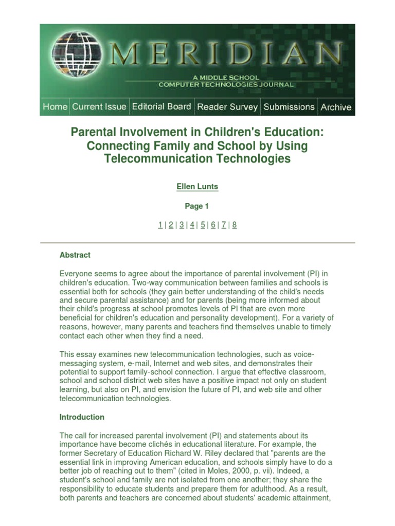 Parental Involvement in Children's Education: Connecting Family and ...
