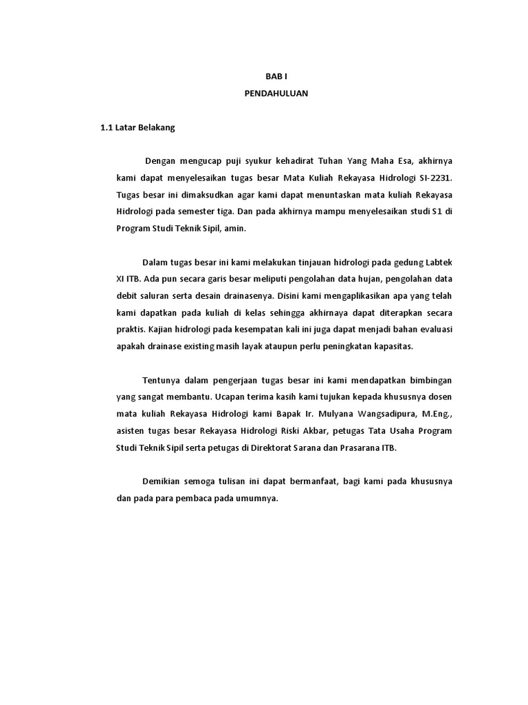 Laporan Tugas Besar Rekayasa Hidrologi Dan Drainase