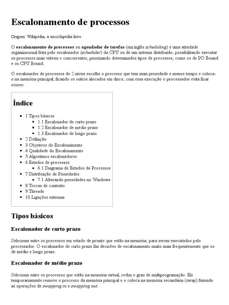 Escalonamento De Processos Wikipedia A Enciclopedia Livre Agendamento Computacao Processo Computacao