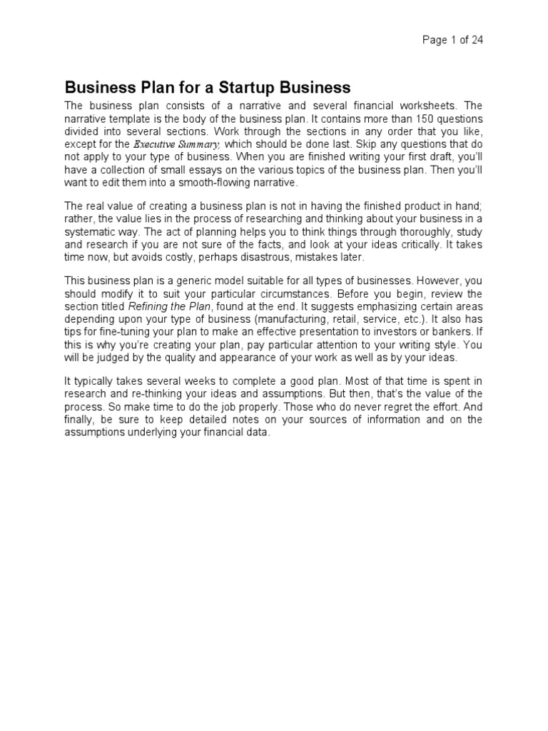 Business Plan For A Startup Business | PDF | Balance Sheet | Profit ...