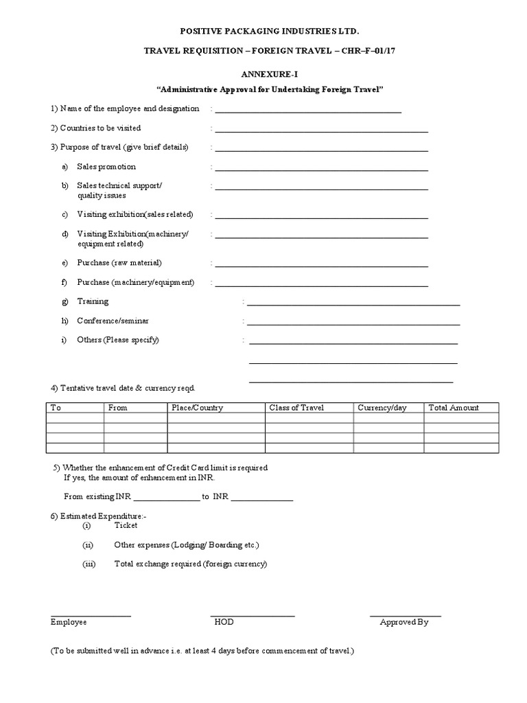 Foreign Travel Requisition Form | PDF | Business