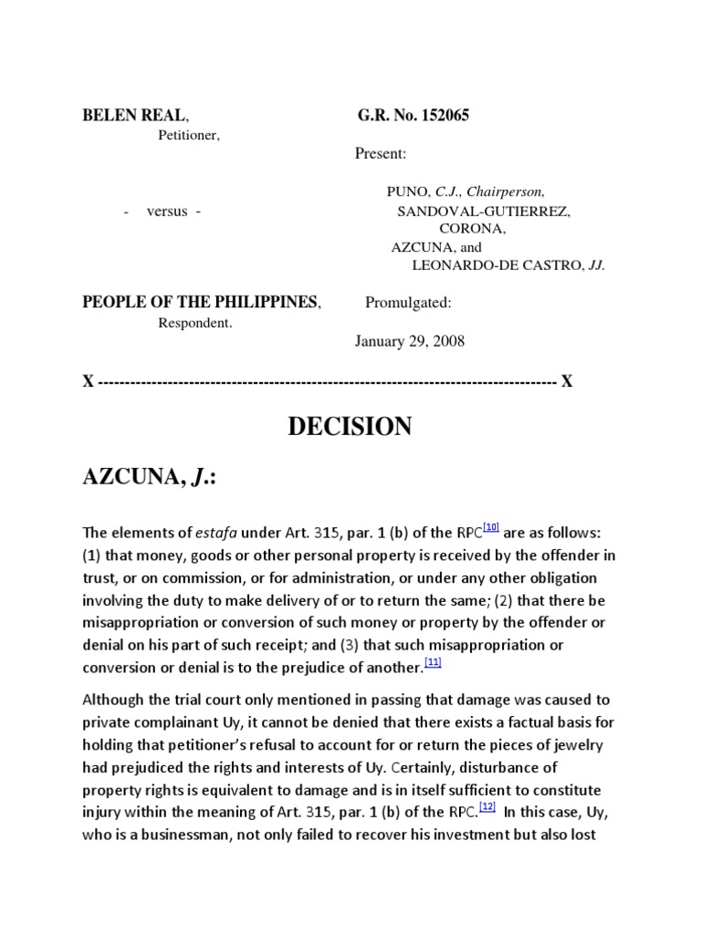 Estafa (ART. 315, Par 1 (B) ) PDF Conversion (Law) Criminal Justice