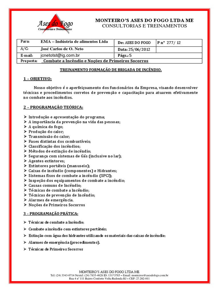 PROPOSTA BRIGADA DE INCu00caNDIO ASES DO FOGO | Primeiros socorros | Engenharia