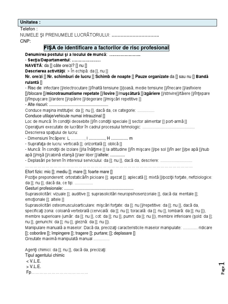 Fisa Expunere Riscuri - PT Medicina Muncii | PDF