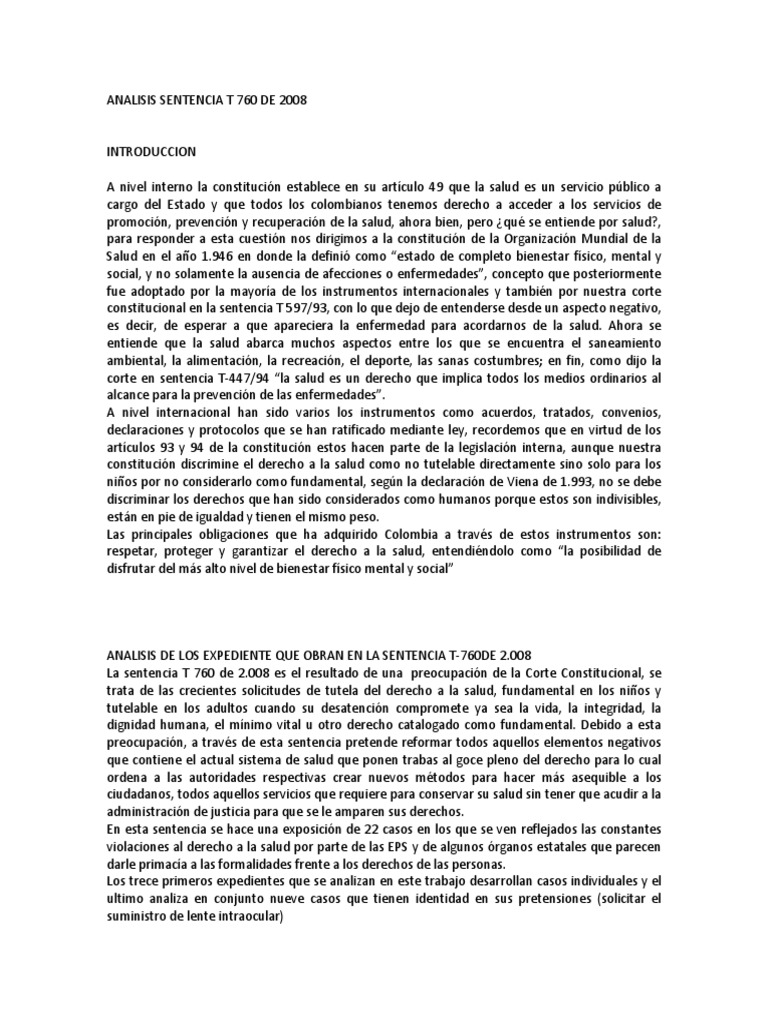 Analisis Sentencia T 760 de 2008 | PDF | Derechos humanos | Estado