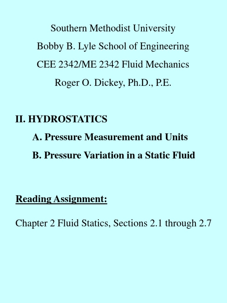 Fluid Mechanics: Hydrostatics Overview | PDF | Pressure Measurement ...