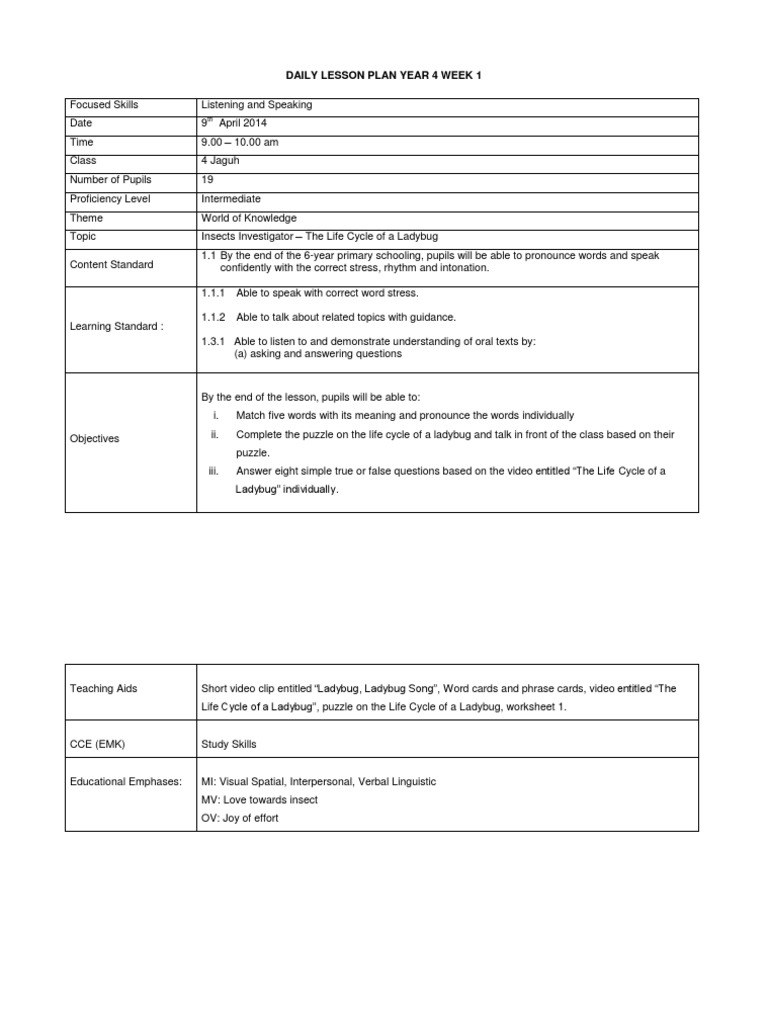 Daily Lesson Plan Year 4 | PDF | Lesson Plan | Teachers