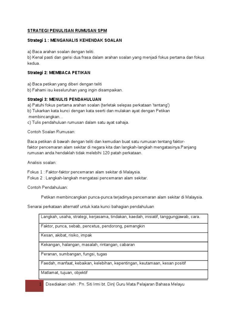 Strategi Penulisan Rumusan Spm Strategi Penulisan Rumusan Spm