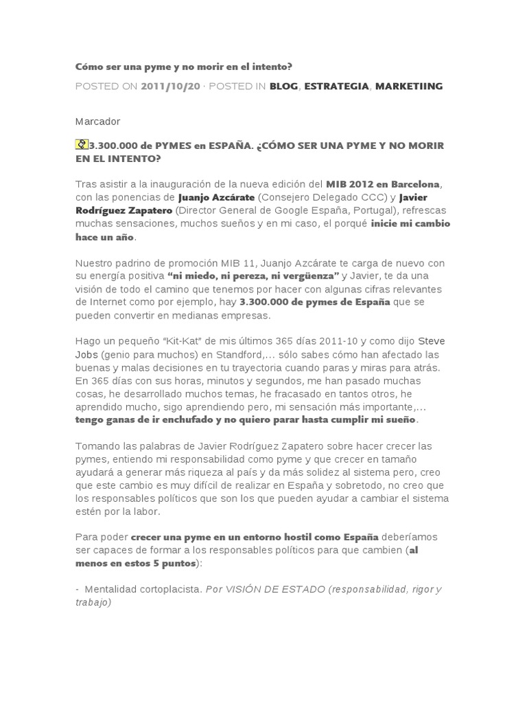 Cómo Ser Una Pyme y No Morir en El Intento | PDF | Economias | Business