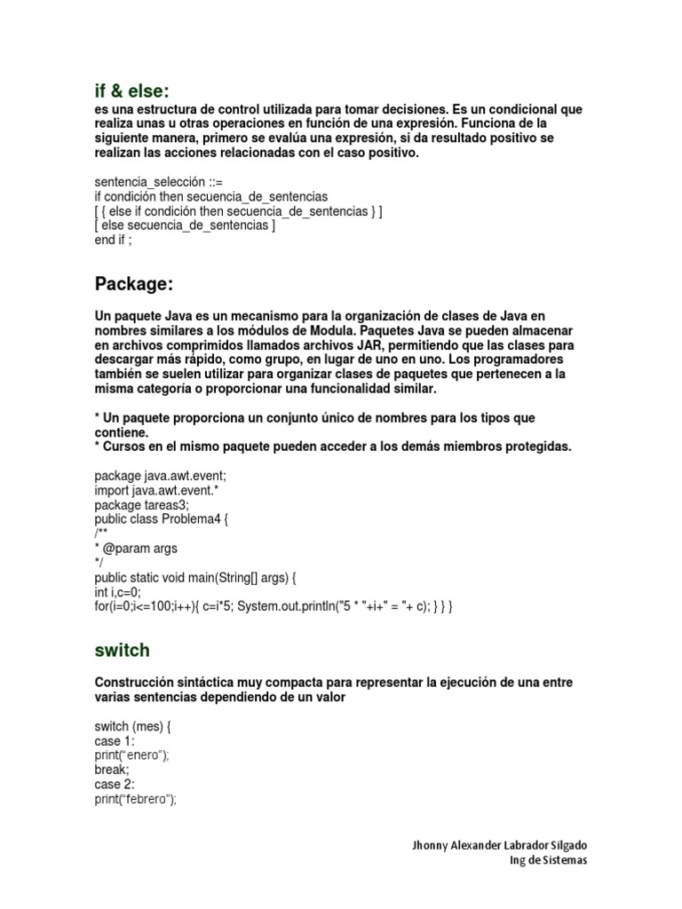 Palabras Reservadas | PDF | Objeto (informática) | Java (lenguaje de ...