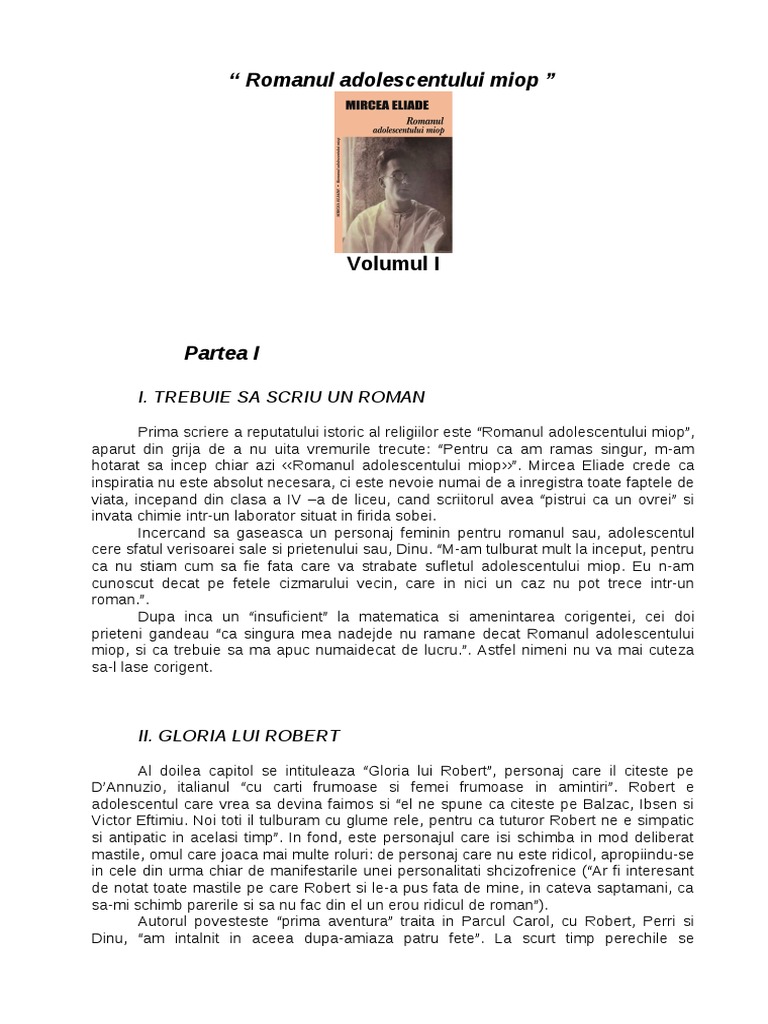 Romanul Adolescentului Miop Fisa De Lectura Romanul Adolescentului Miop | PDF