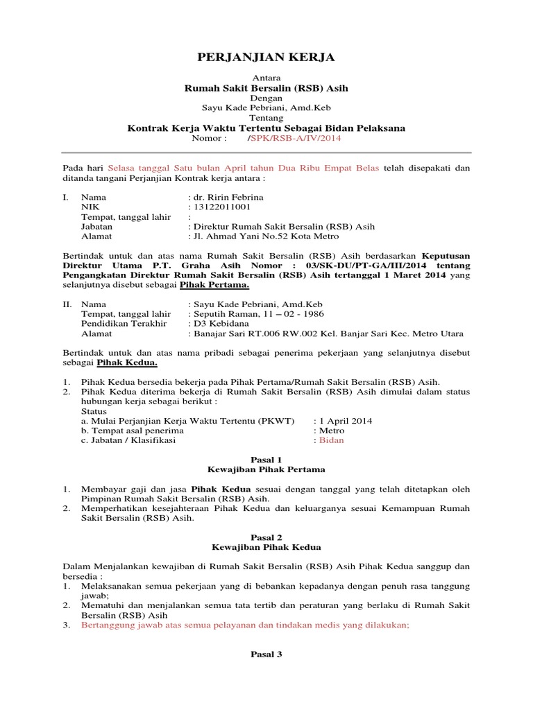 Perjanjian Kerja (Dr.ririn) Bidan