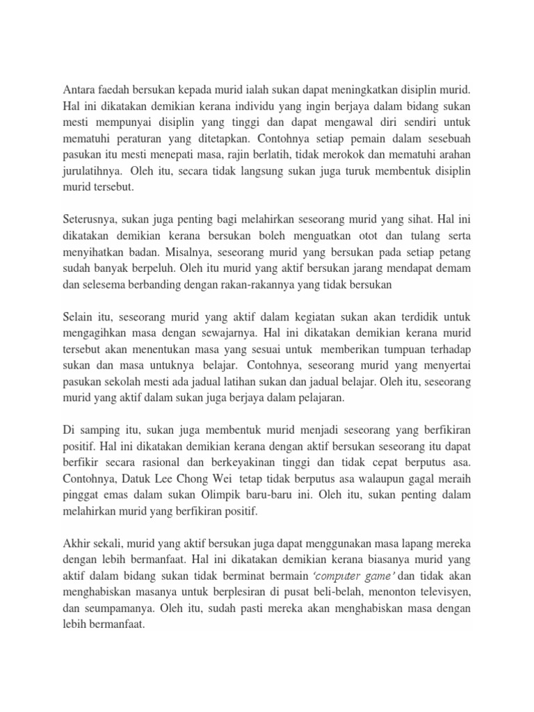 Antara Faedah Bersukan Kepada Murid Ialah Sukan Dapat Meningkatkan Disiplin Murid Pdf