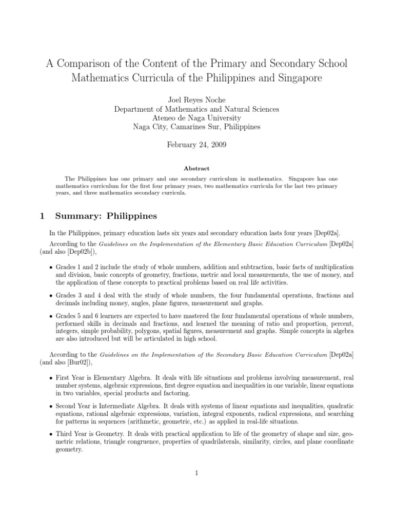 Comparing Math Curricula: Philippines vs. Singapore | PDF | Equations ...