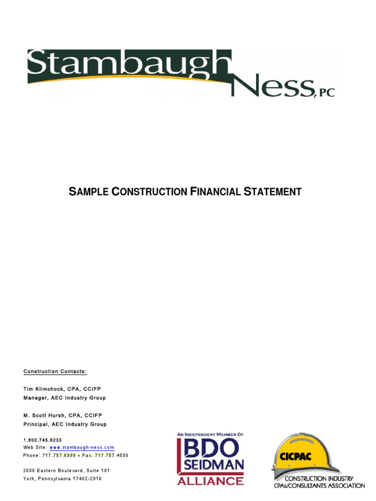 Sample Contractor Financial Statement by Stambaugh Ness Depreciation