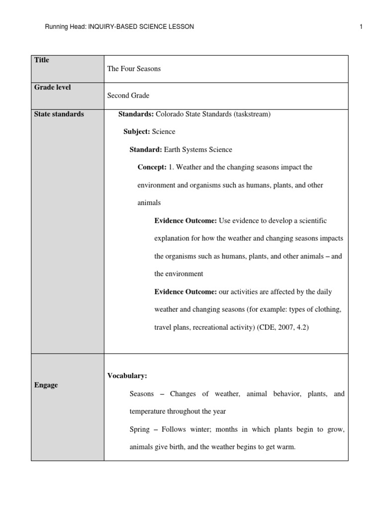 Inquiry-Based Science: The Four Seasons | PDF | Weather | Inquiry Based ...