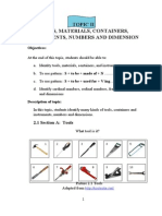 Topic Ii Tools, Materials, Containers, Instruments, Numbers and Dimension