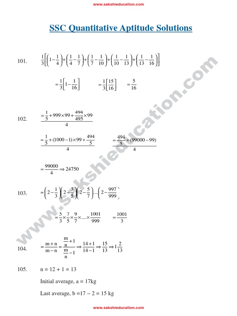 SSC Quantitative Aptitude Solutions | PDF | Discrete Mathematics ...