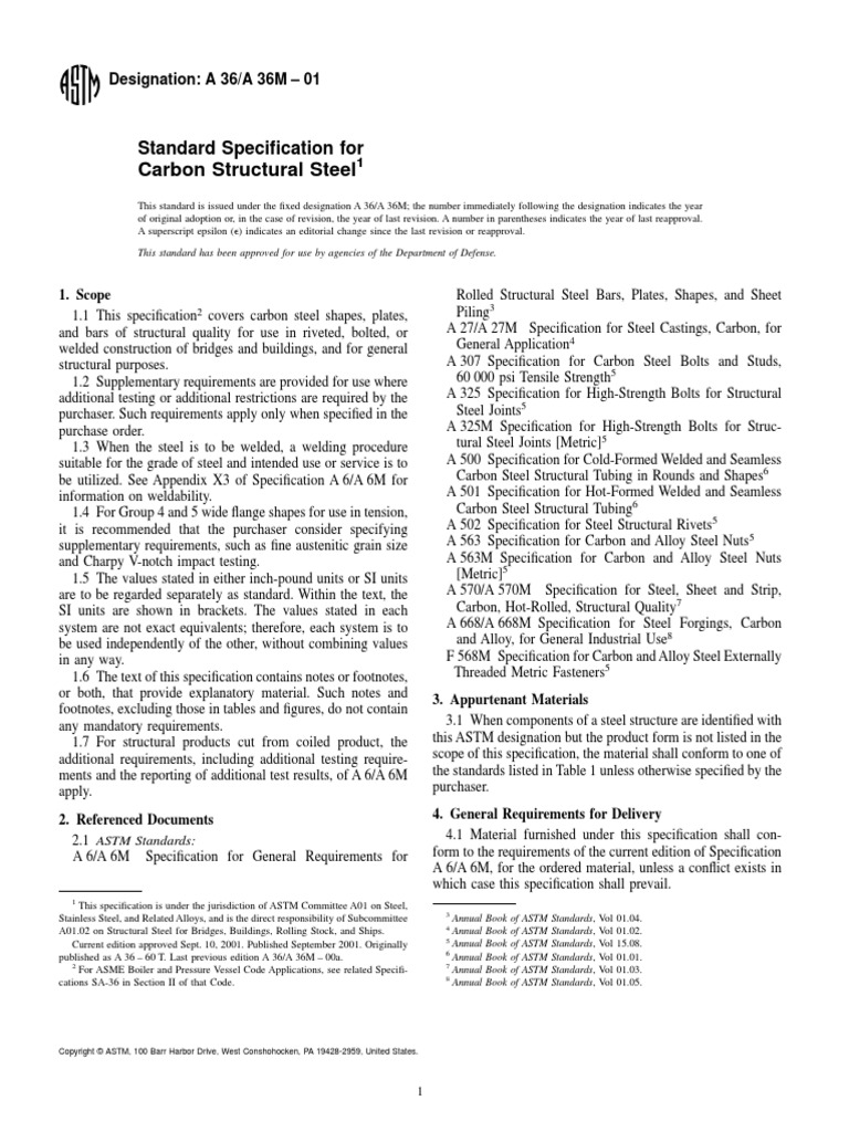 Astm A 36 | PDF | Structural Steel | Specification (Technical Standard)