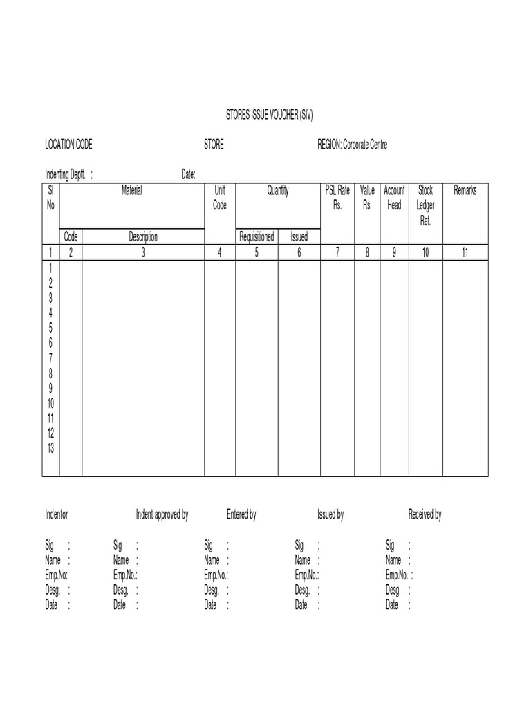 Store Issue Voucher PDF