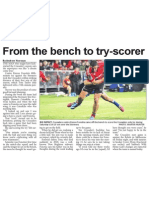 From the Bench to Try-scorer (The Star, March 12, 2014)