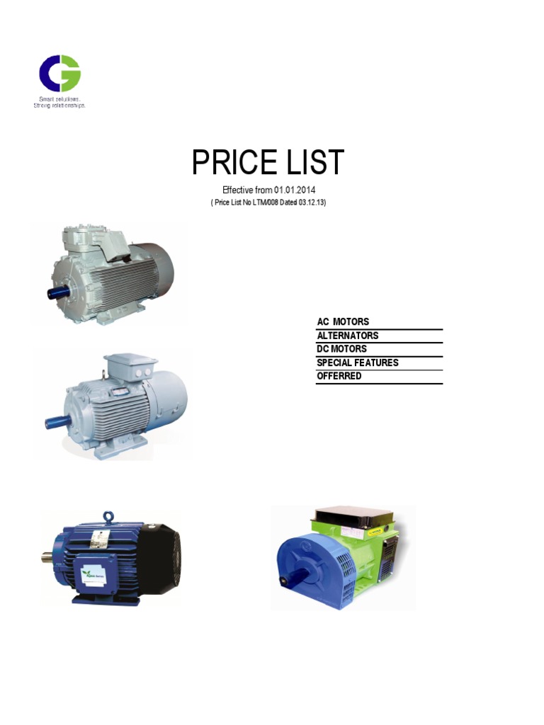 Crompton Greaves Motors Price List 2014