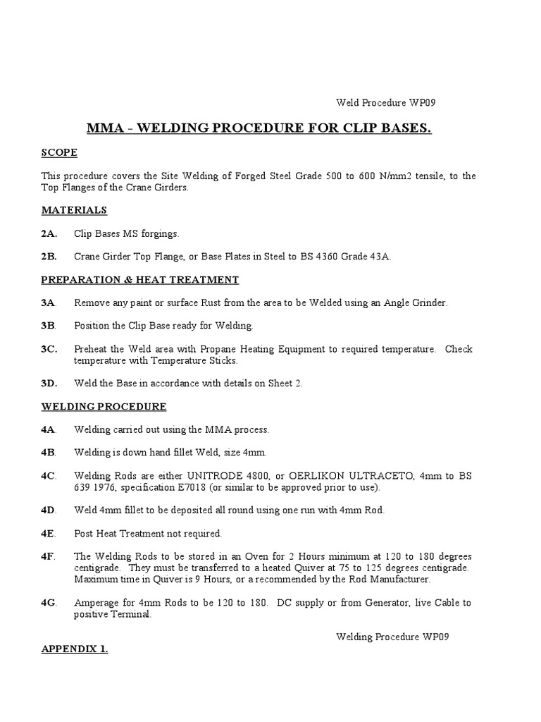 Mma - Welding Procedure For Clip Bases.: Scope | PDF