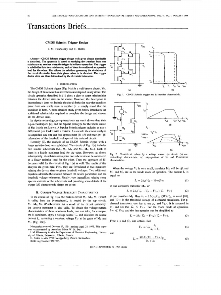 Cmos Schmitt Trigger CKT | PDF | Amplifier | Operational Amplifier