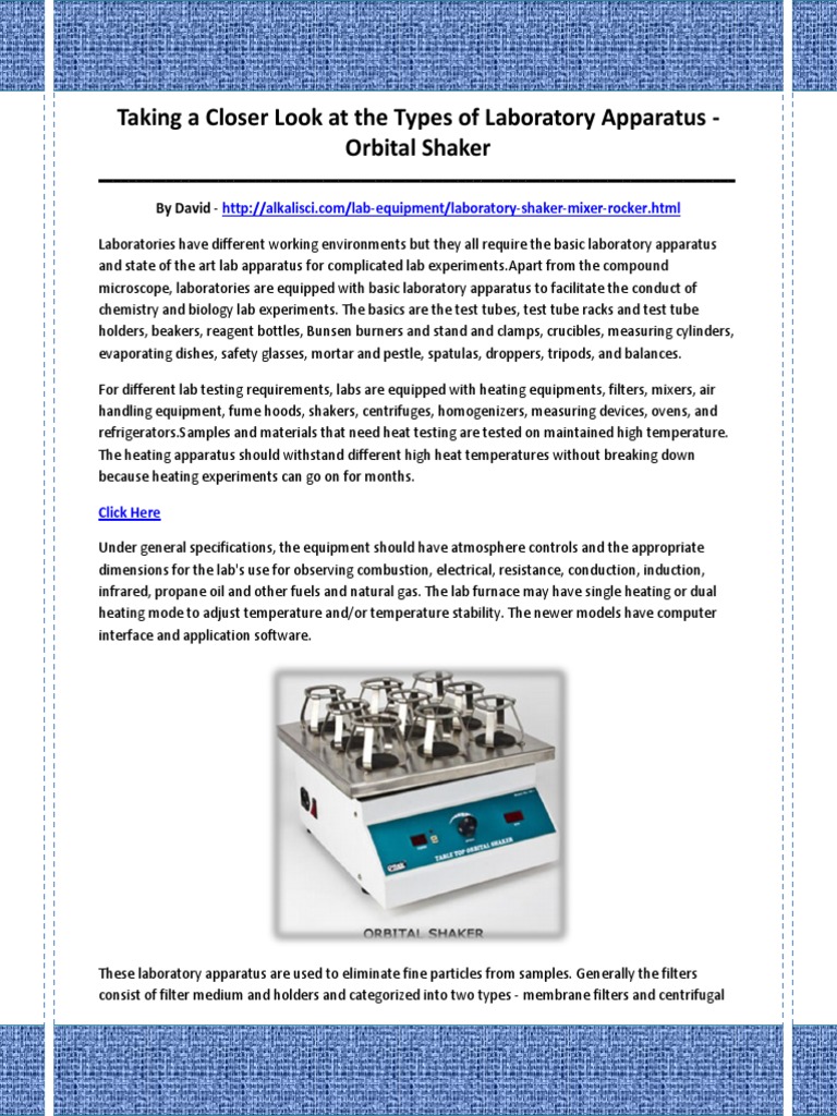Orbital Shaker Filtration Laboratories