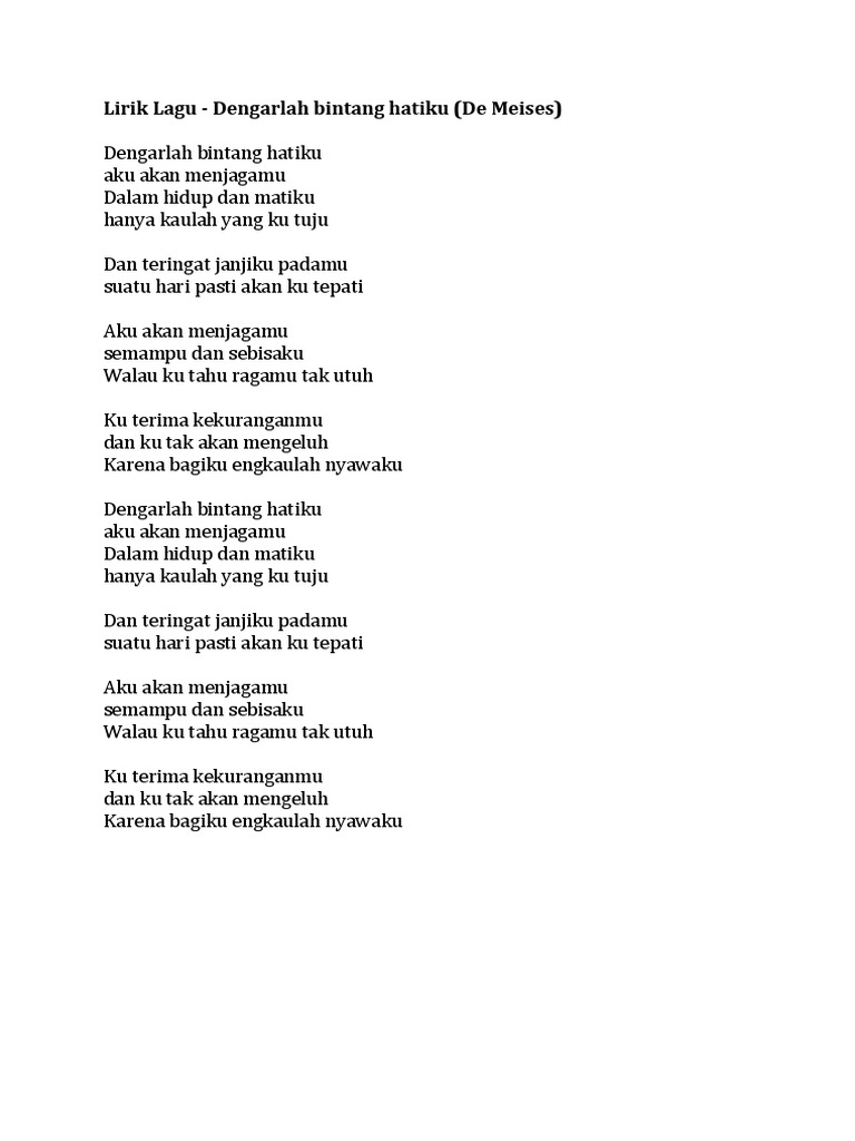 Lirik Lagu Dengarlah Bintangku Pdf