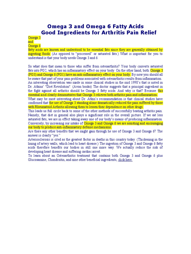 Omega 3 and Omega 6 Fatty Acids | PDF