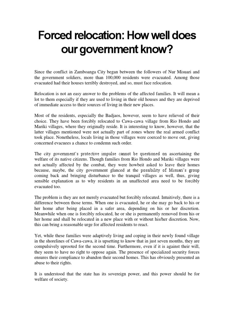 Forced Relocation in Zamboanga City | PDF | Social Institutions ...